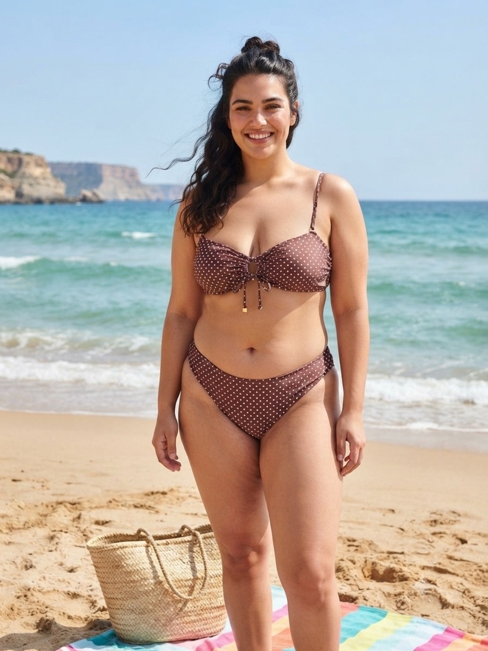 No Boundaries Brown Polka Dot Bikini Set